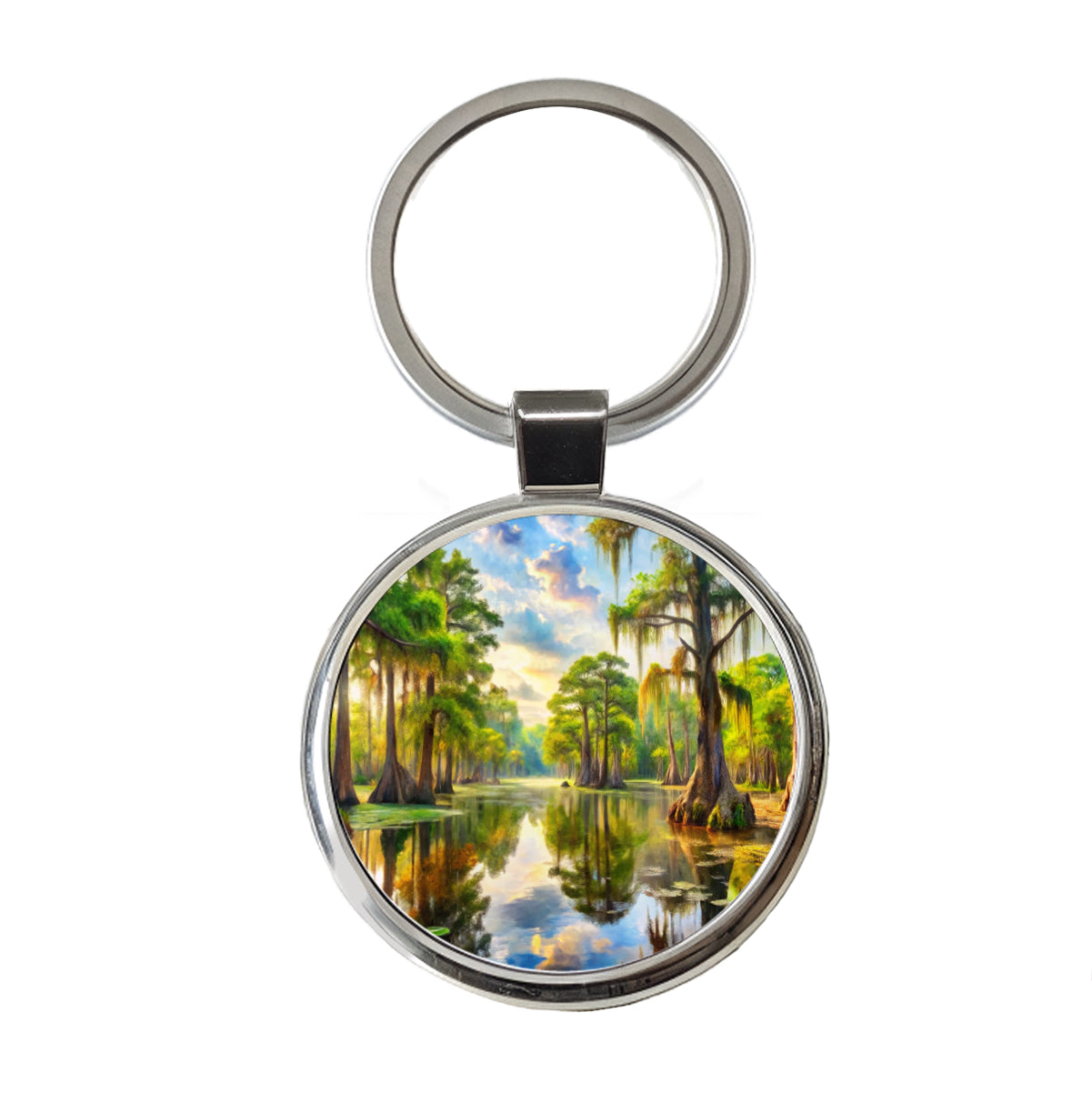 Beautiful Swamp Everglades Watercolor Round Metal Keychain