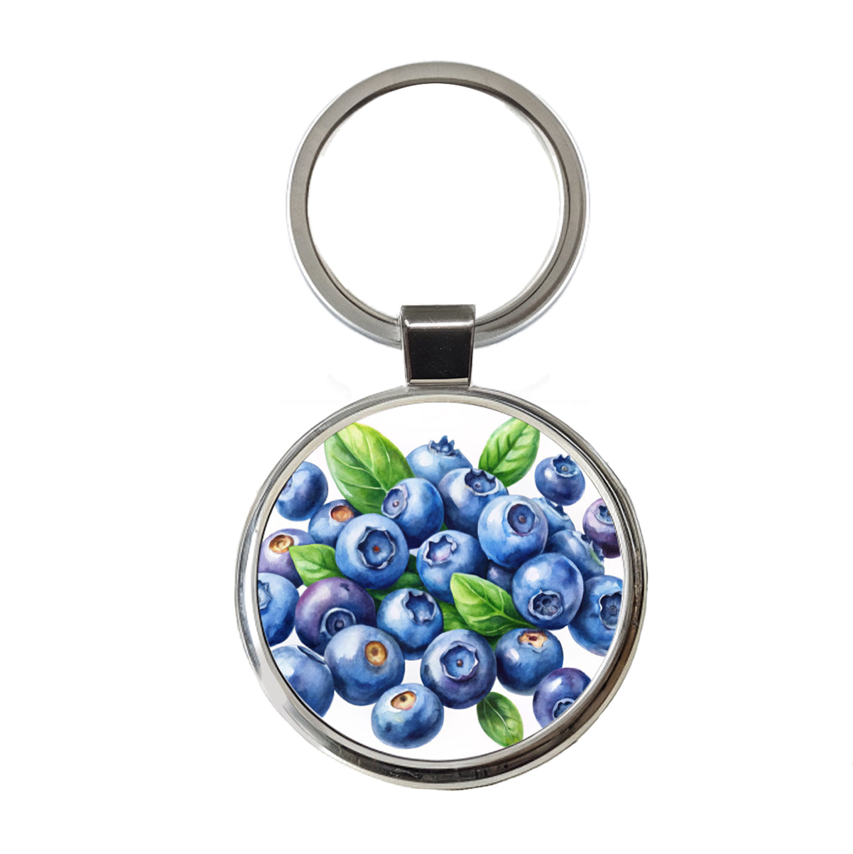 Blueberries Fruit Watercolor Round Metal Keychain