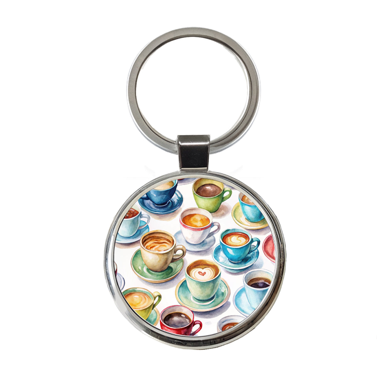 Bunch Of Coffee Cups Round Metal Keychain