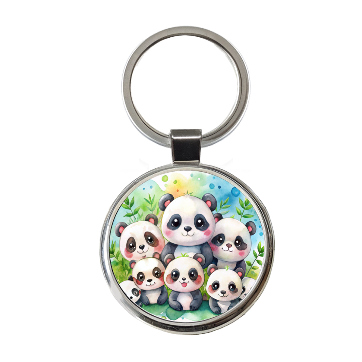 Bunch Of Cute Pandas Watercolor Round Metal Keychain