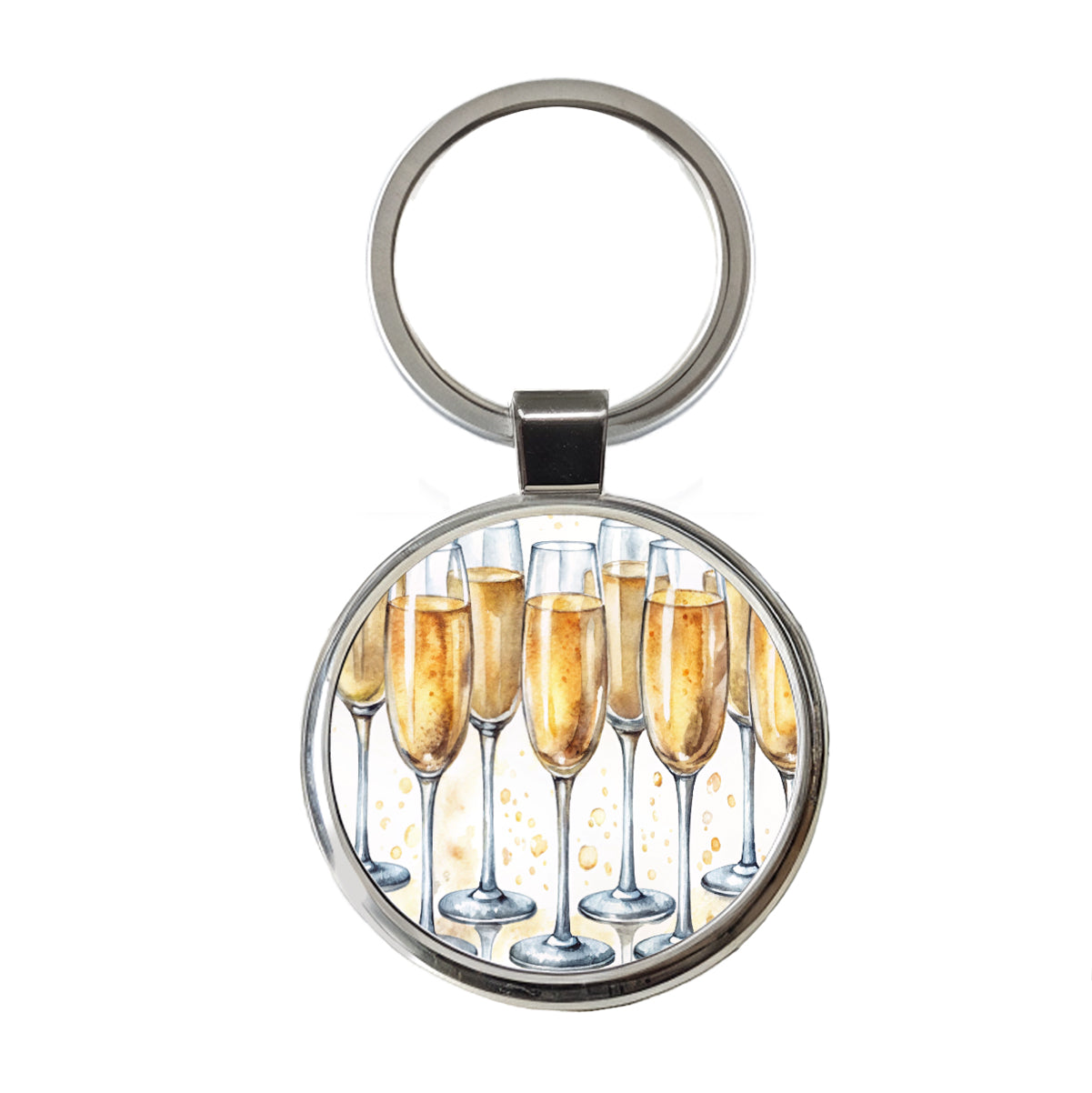 Champagne Glasses Round Metal Keychain
