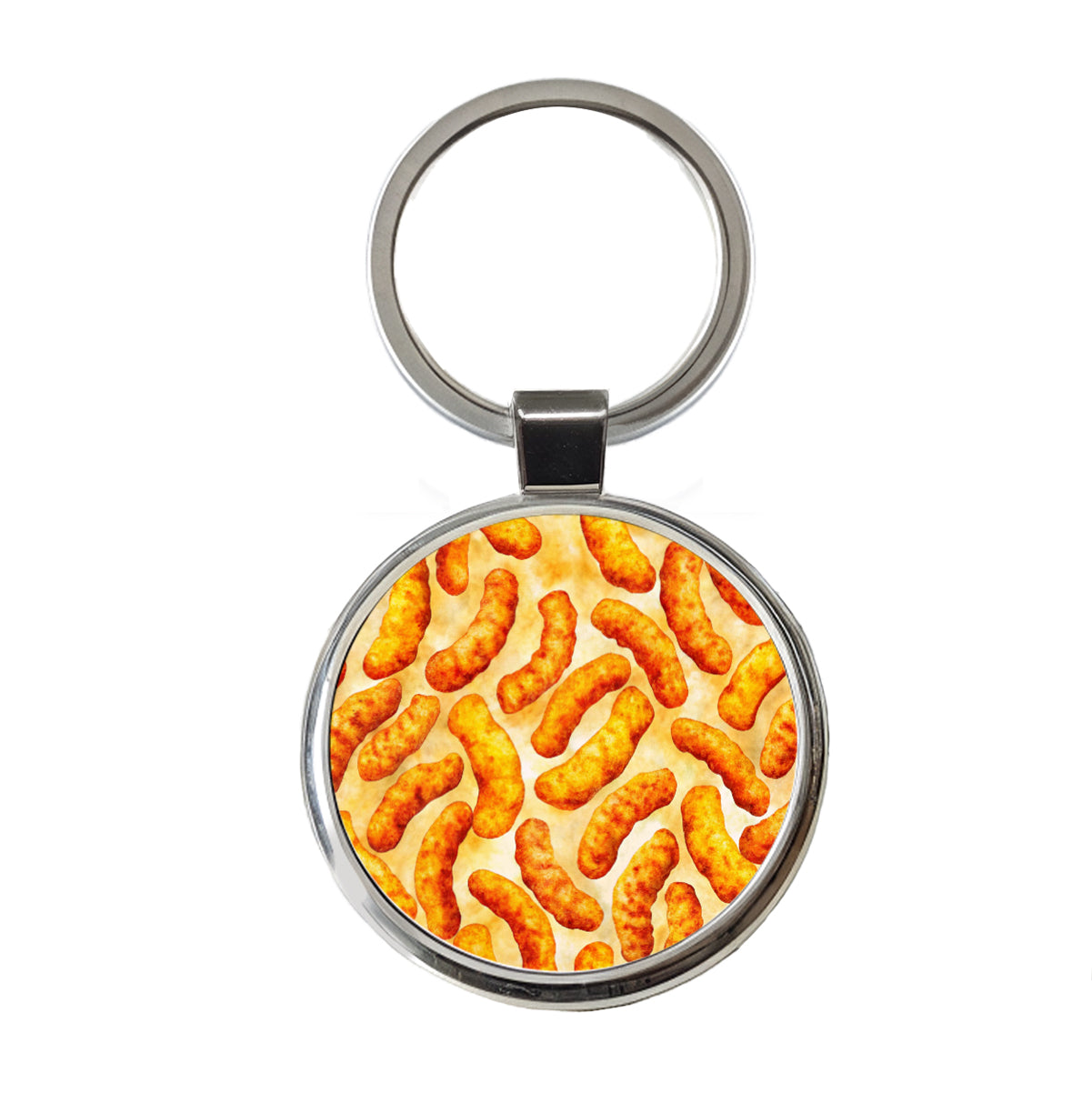 Cheese Curls Puffs Snacks Round Metal Keychain