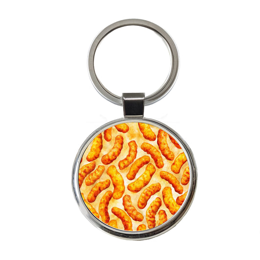 Cheese Curls Puffs Snacks Round Metal Keychain