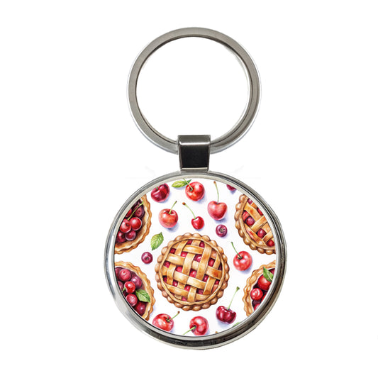 Cherry Pies Bursting Round Metal Keychain