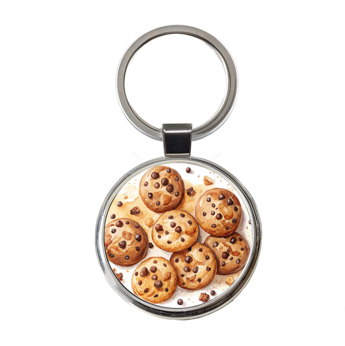 Chocolate Chip Cookies Watercolor Round Metal Keychain