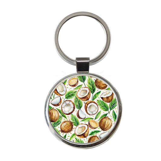 Coconut Pattern Watercolor Round Metal Keychain