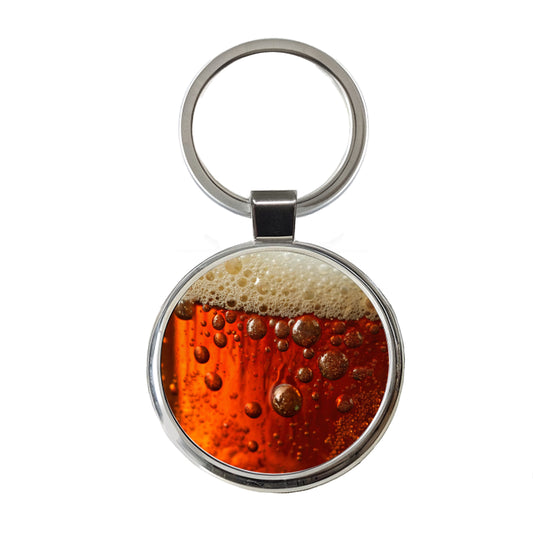 Dark Beer Closeup Foam Top Funny Round Metal Keychain
