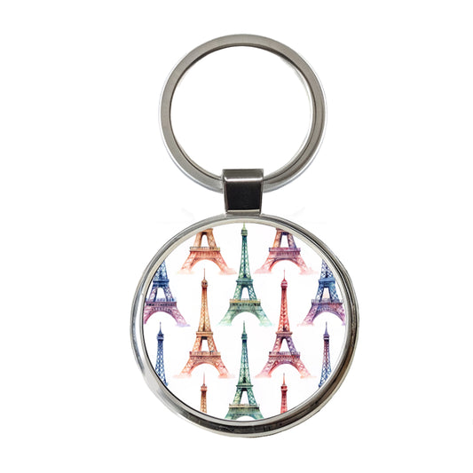 Eiffel Towers Paris City Beautiful Round Metal Keychain