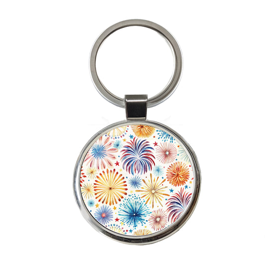 Fireworks Colorful Patriotic Fourth of July Round Metal Keychain