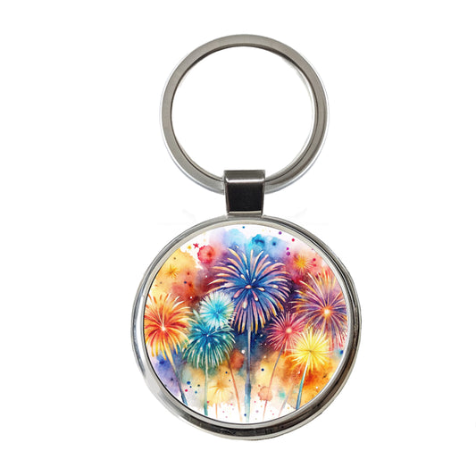 Fireworks Colorful Round Metal Keychain