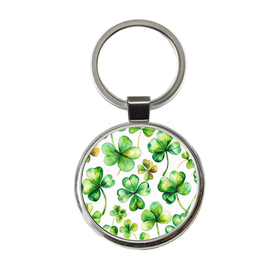 Four Leaf Clovers Ireland St. Patrick's Day Round Metal Keychain