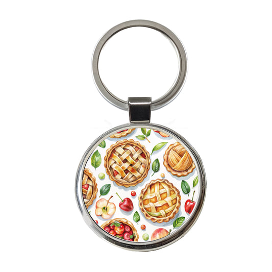 Fruit Pies Apple Cherry Round Metal Keychain