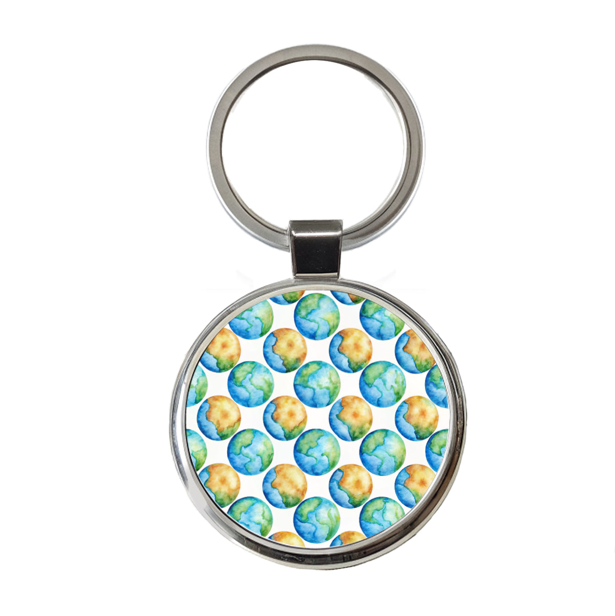 Globes Earth Pattern Watercolor Round Metal Keychain