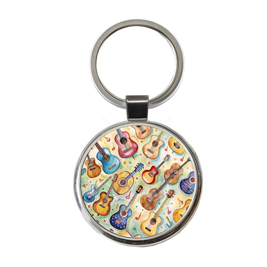 Guitars Artistic Colorful Music Round Metal Keychain