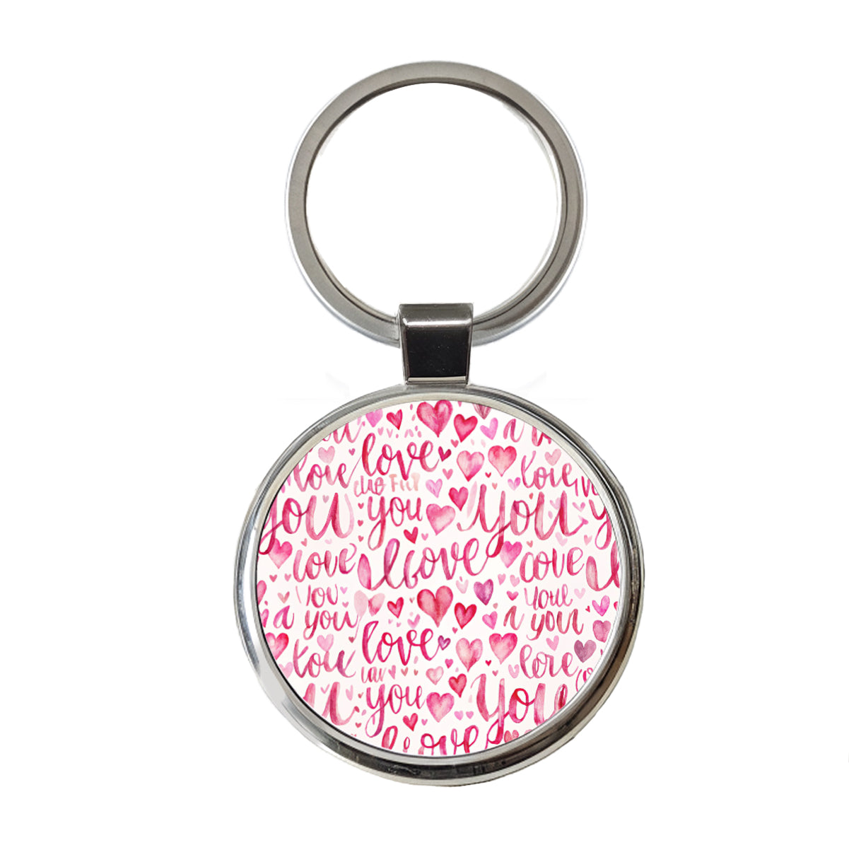 I Love You Script Pink Round Metal Keychain