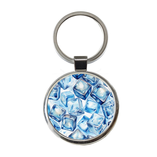 Ice Cubes Watercolor Round Metal Keychain