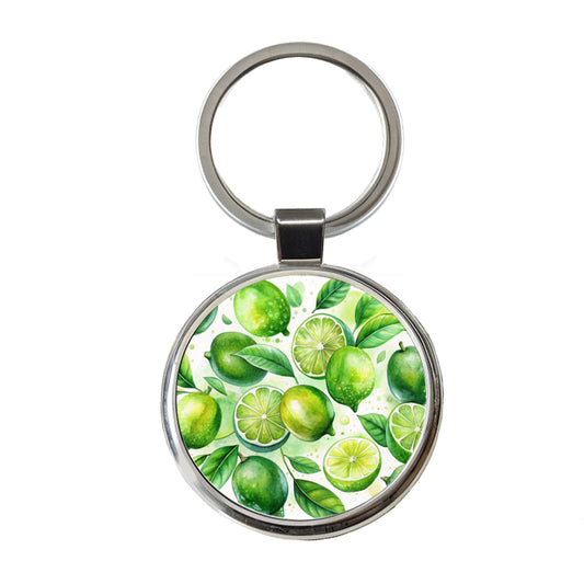 Limes Fruit Watercolor Round Metal Keychain