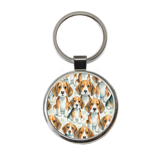 Lots Of Beagles Dogs Cute Round Metal Keychain