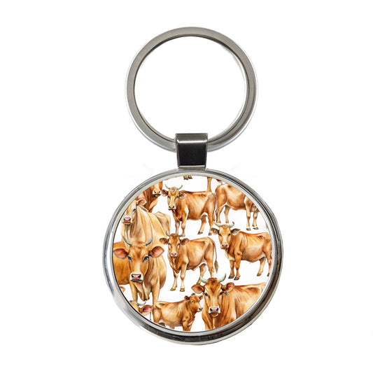 Lots Of Brown Cows Round Metal Keychain