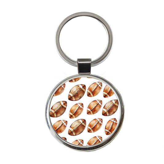 Lots Of Brown Footballs Round Metal Keychain