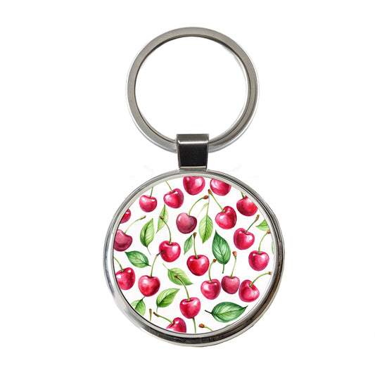 Lots Of Cherries Round Metal Keychain