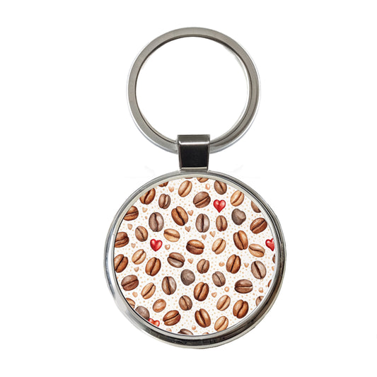 Lots Of Coffee Beans Hearts Round Metal Keychain