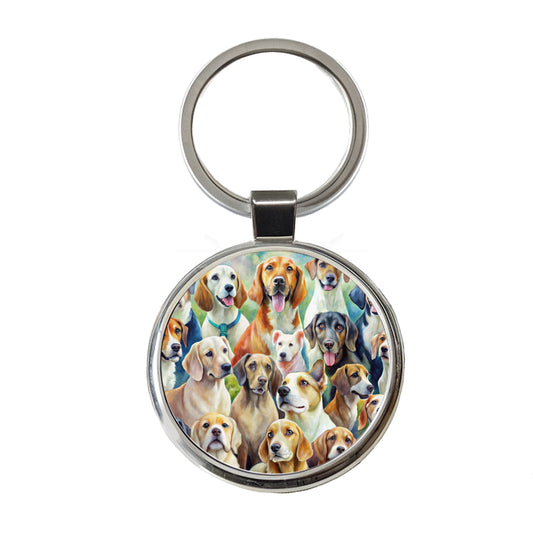 Lots Of Dogs Watercolor Round Metal Keychain