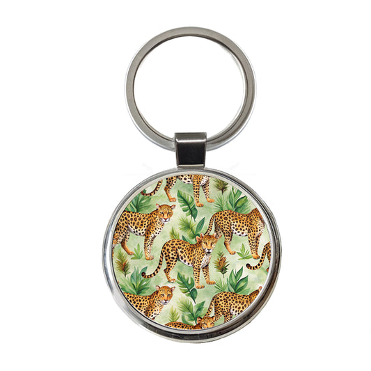 Lots Of Leopards Round Metal Keychain
