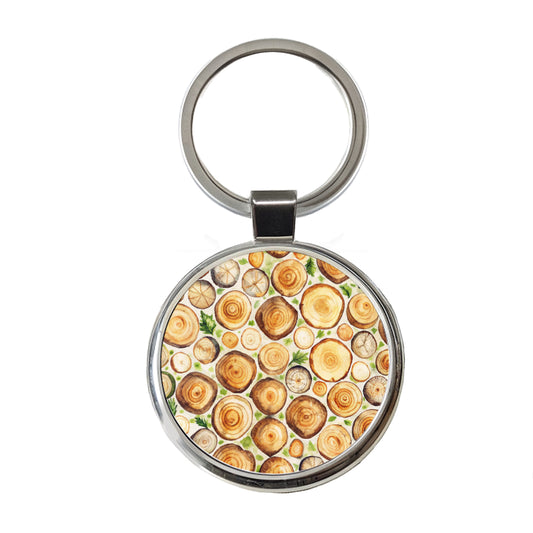 Lots Of Logs Round Metal Keychain