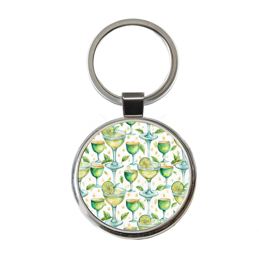 Lots Of Margaritas Alcohol Watercolor Round Metal Keychain