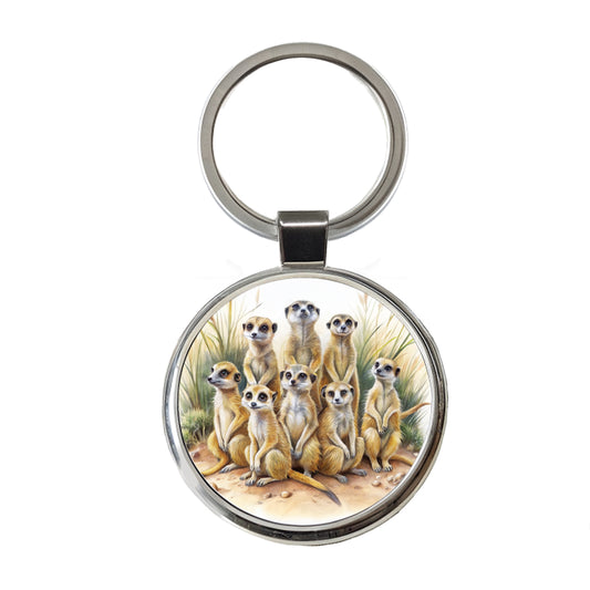 Lots Of Meerkats Watercolor Round Metal Keychain