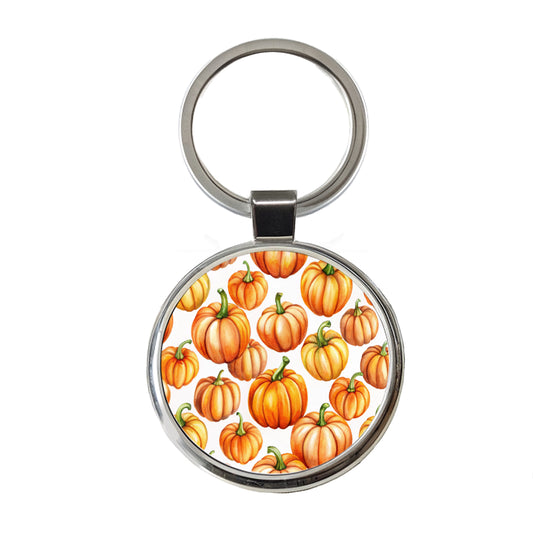 Lots Of Orange Pumpkins Fall Autumn Halloween Round Metal Keychain