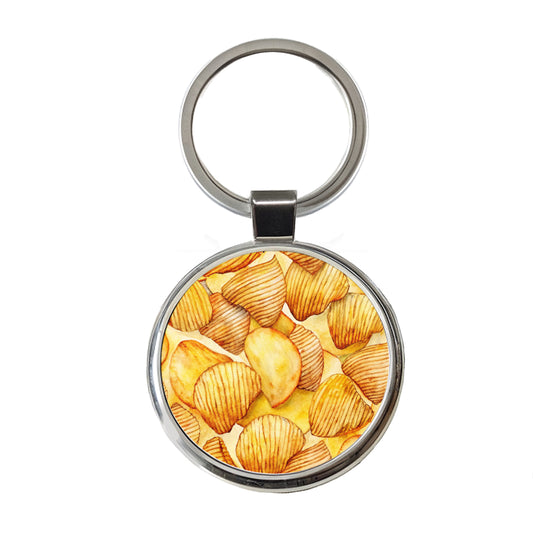 Lots Of Potato Chips Round Metal Keychain