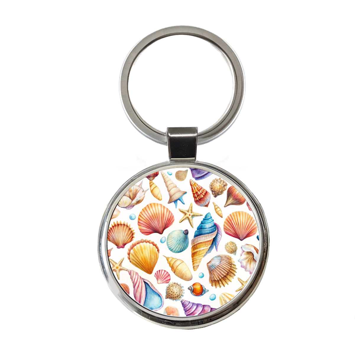 Lots Of Shells Beach Ocean Round Metal Keychain