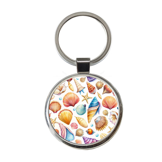 Lots Of Shells Beach Ocean Round Metal Keychain