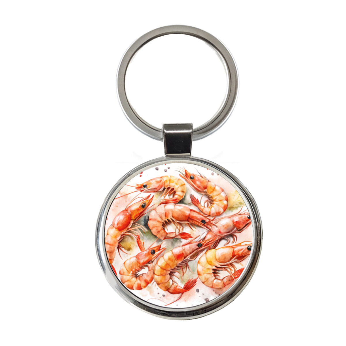 Lots Of Shrimp Round Metal Keychain