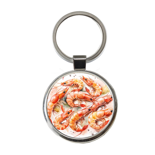 Lots Of Shrimp Round Metal Keychain