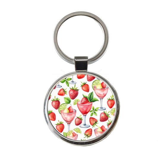 Lots Of Strawberry Daquiris Alcohol Round Metal Keychain