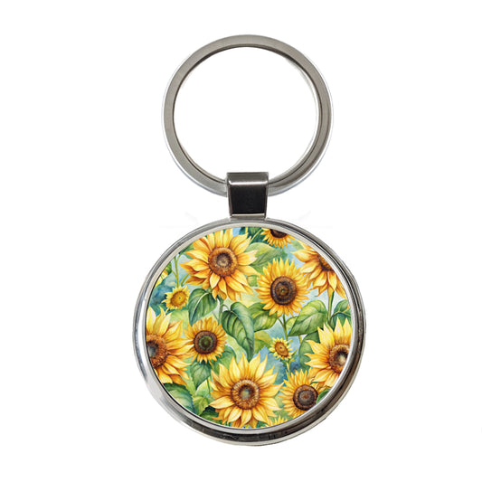 Lots Of Sunflowers Round Metal Keychain