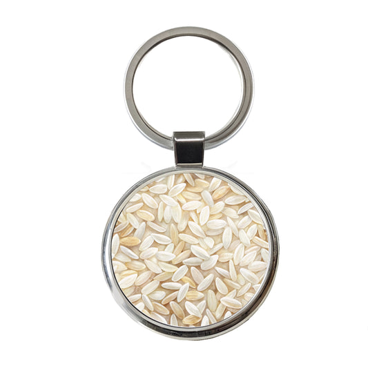 Lots Of White Rice Round Metal Keychain