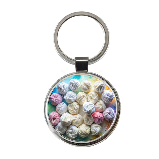 Lots Of Yarn Knitting Crochet Round Metal Keychain