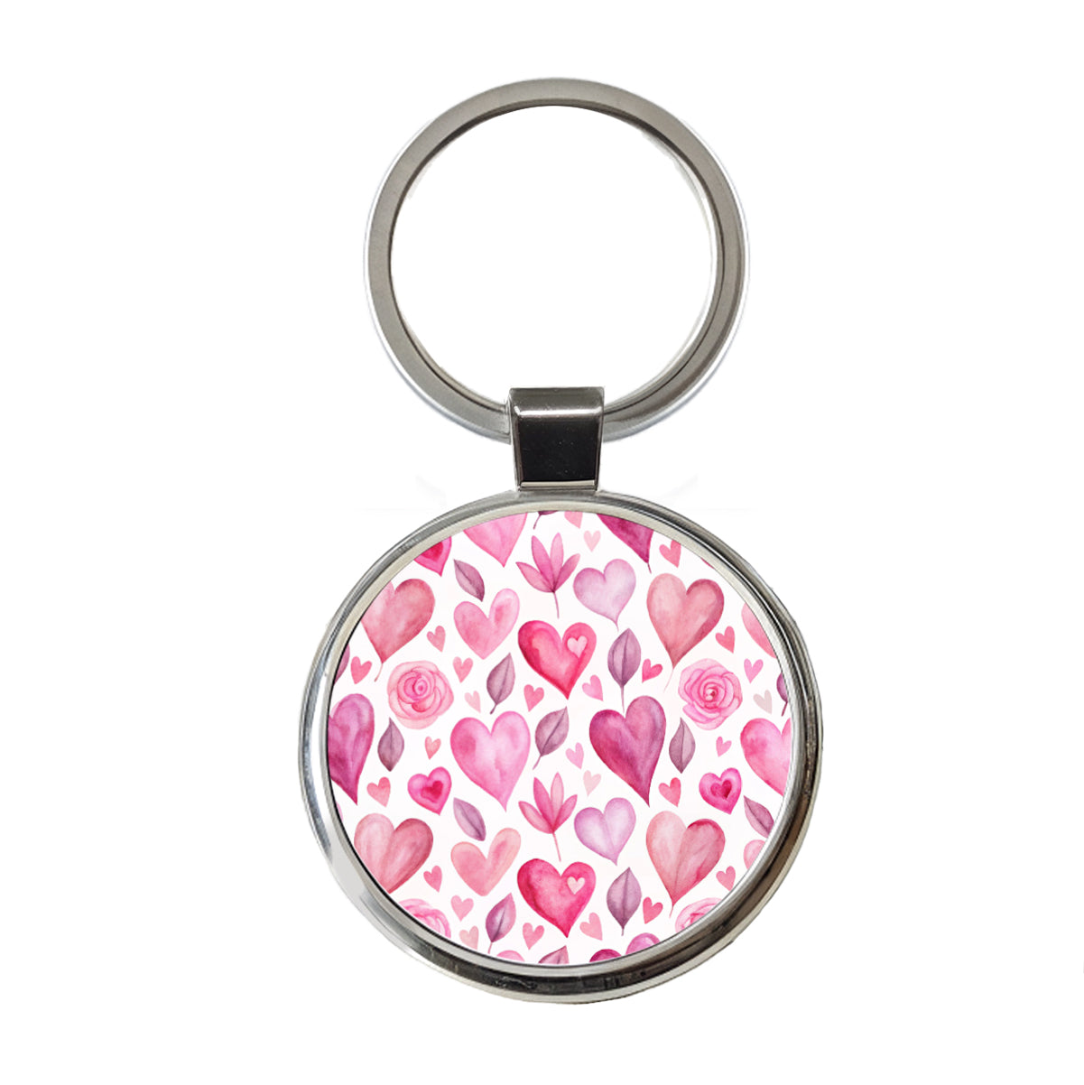 Love Pink Hearts Valentine's Day Round Metal Keychain
