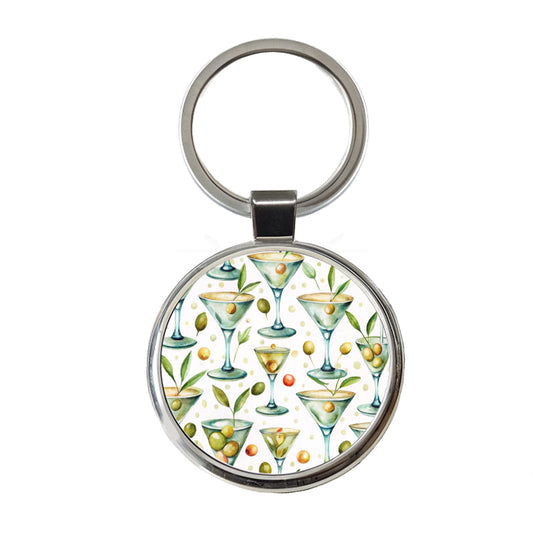 Martinis With Olives Alcohol Round Metal Keychain
