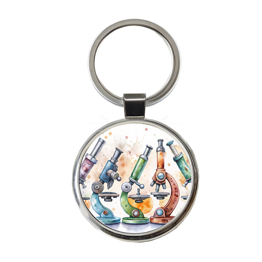 Microscopes Science Scientist Lab Biology Teacher Round Metal Keychain