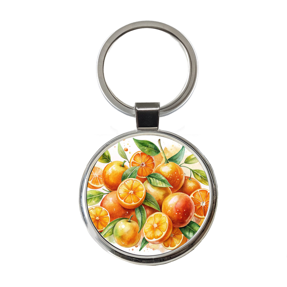 Oranges Fruit Watercolor Round Metal Keychain