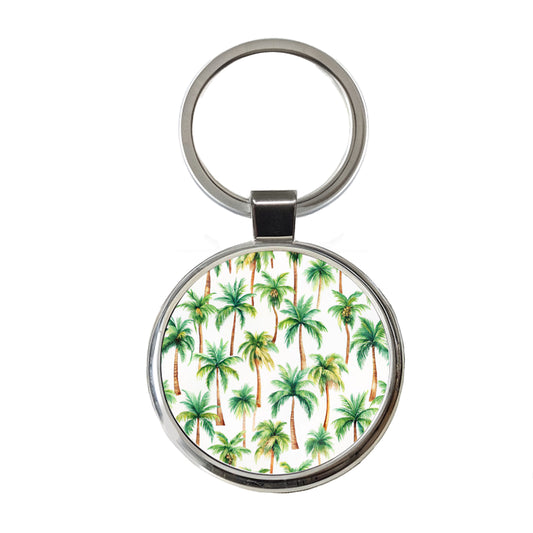 Palm Trees Pattern Watercolor Round Metal Keychain