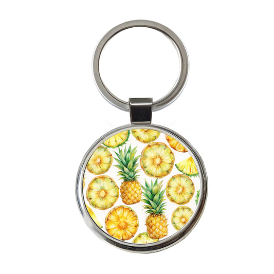 Pineapple Slices Fruit Round Metal Keychain