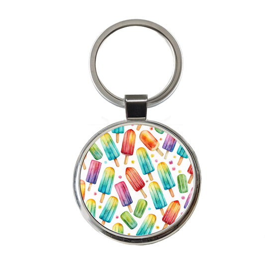 Popsicles Fun Colorful Round Metal Keychain