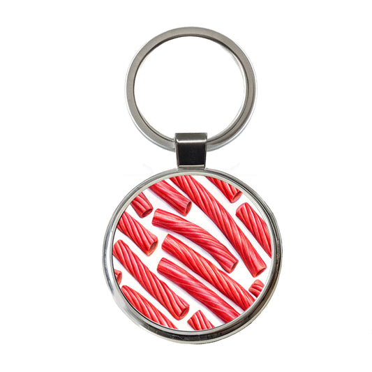 Red Licorice Round Metal Keychain