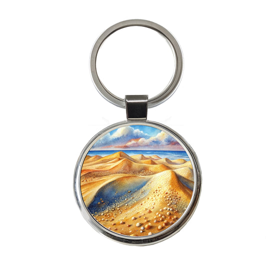 Sandy Desert Mountains Watercolor Round Metal Keychain